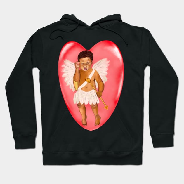 The Best Valentine’s Day Gift ideas 2022, Confused Cupid in a Redbubble .... baby angel holding an arrow - In a contemplative pose with curly Afro Hair and gold arrow Hoodie by Artonmytee